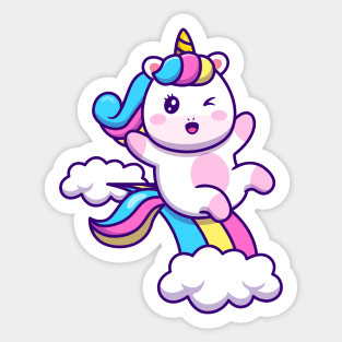 Cute Unicorn Sliding On Rainbow Sticker